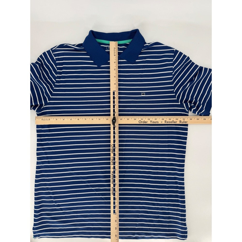 Crown Ivy Men's Blue‎ White Stripe Short Sleeve Polo Shirt Medium - Picture 5 of 5